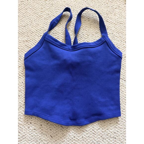 Unbranded Tops - Womens Ribbed Crop Cami Tank Top Racerback Scoop Royal Blue Yoga Pilates M/L